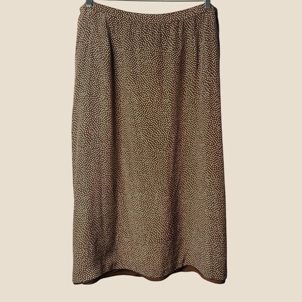 Vintage Pendleton Plus Silk Midi Skirt 22W Brown Polka Dot 90s Secretary Fall - Picture 2 of 13